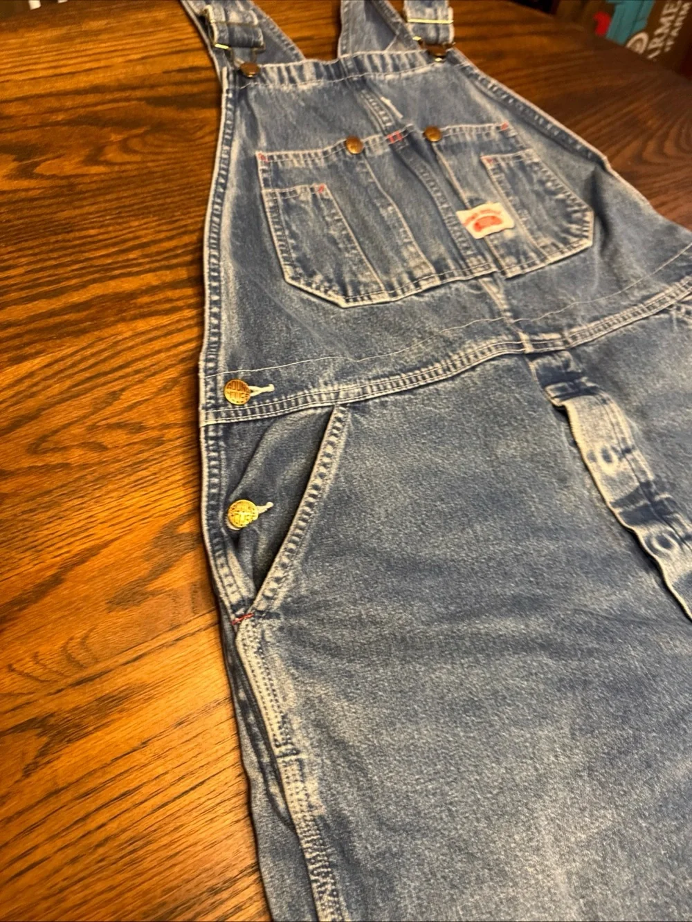 Vintage  90s ROUND HOUSE Blue Denim Carpenters Overalls 36-38”Waist 30